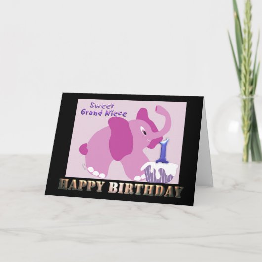 First Happy Birthday Grand Niece Pink Elephant Karte (Vorderseite)
