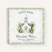 First Holly Communion Floral Church Guest Book Notizblock (Vorderseite)