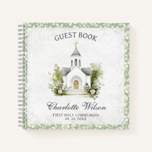 First Holly Communion Floral Church Guest Book Notizblock