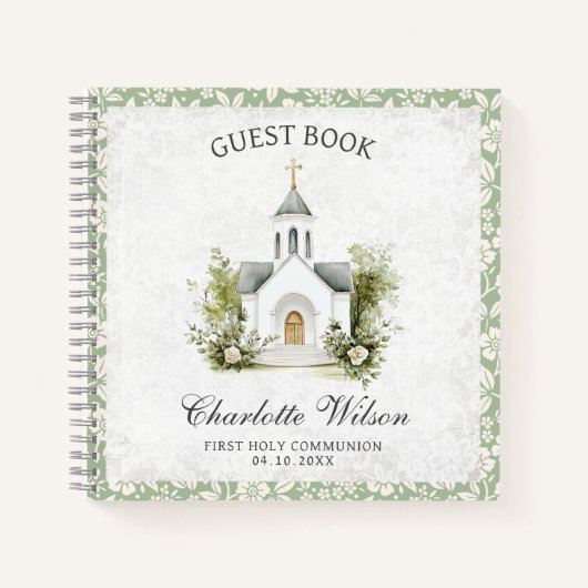 First Holly Communion Floral Church Guest Book Notizblock (Vorderseite)