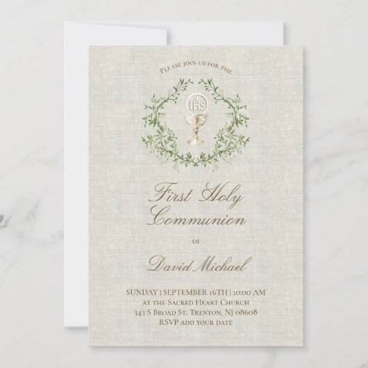 First Holy Communion beige texture Einladung (Vorderseite)