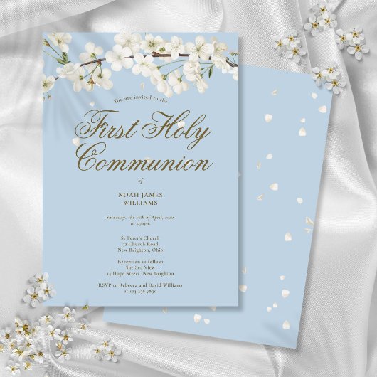 First Holy Communion Blossom Floral Elegant Einladung