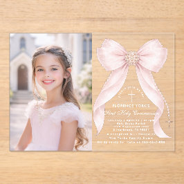 First Holy Communion Blush Pink Bow Christian Acryleinladungen