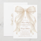 First Holy Communion Bow Pearls Invitation Einladung (Vorne/Hinten)