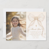 First Holy Communion Bow Photo Thank you Card Einladung (Vorderseite)