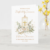 First Holy Communion Candle Bible Greenery Leaves Karte (Gelbe Blume)