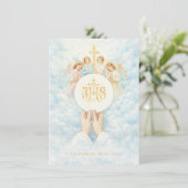 First Holy Communion Catholic Priest Host Angels Einladung (Stehend Vorderseite)
