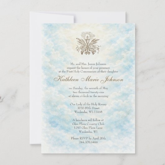 First Holy Communion Catholic Priest Host Angels Einladung (Rückseite)