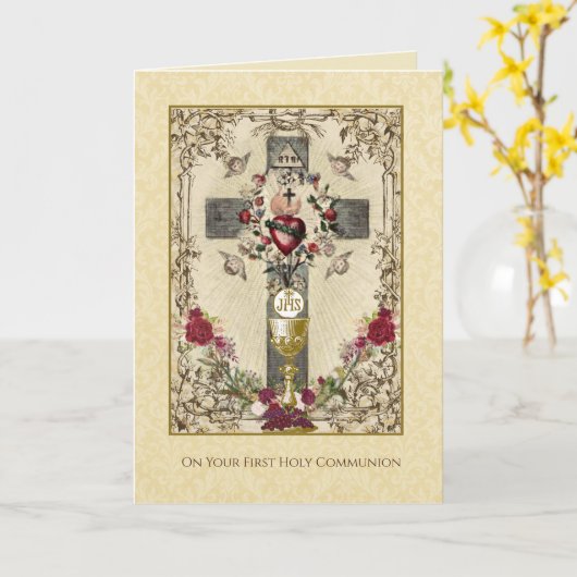 First Holy Communion Catholic Traditional Karte (Gelbe Blume)
