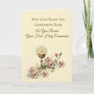 First Holy Communion Chalice Host Flowers Karte