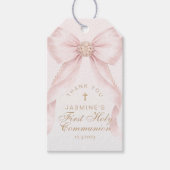 First Holy Communion Cross Pink Bow Thank you Geschenkanhänger (Vorderseite)