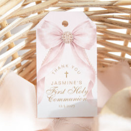 First Holy Communion Cross Pink Bow Thank you Geschenkanhänger