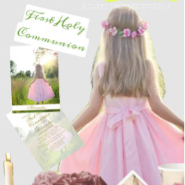 First Holy Communion Custom Gold Color Photo  Einladung