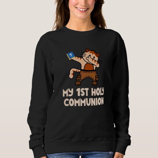 First Holy Communion Dabbing Cat Kitty Christian C Sweatshirt (Vorderseite)