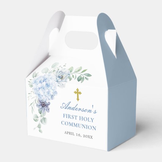 First Holy Communion Dusty Blue Floral Geschenkschachtel (Vorderseite)
