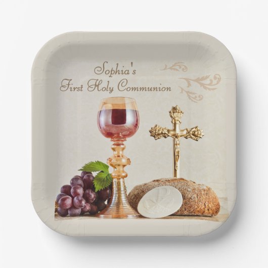 First Holy Communion Eucharist Chalice Design Pappteller (Vorderseite)