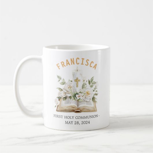 First Holy Communion Floral Bible Religious Kaffeetasse (Links)