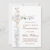 First Holy Communion floral cross Einladung (Vorderseite)