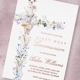 First Holy Communion floral cross Folieneinladung