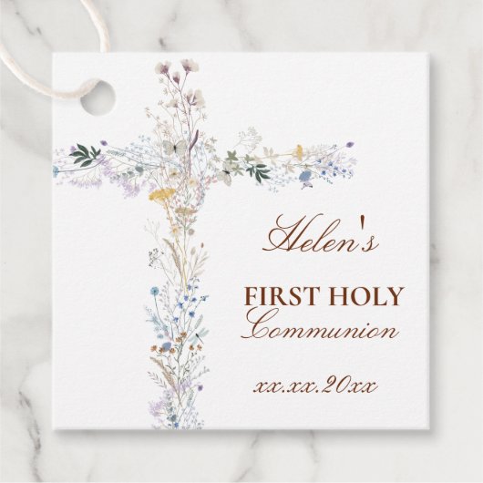 First Holy Communion floral cross Geschenkanhänger (Vorderseite)