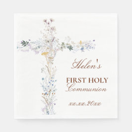 First Holy Communion floral cross Serviette