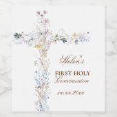 First Holy Communion floral cross Weinetikett (Einzelnes Label)