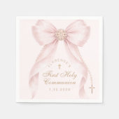 First Holy Communion Gold Cross Pink Bow Serviette (Vorderseite)
