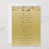 First Holy Communion Gold Sequins, Bow Diamond Einladung (Rückseite)