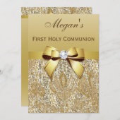 First Holy Communion Gold Sequins, Bow Diamond Einladung (Vorne/Hinten)