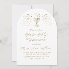 First Holy Communion golden angels Invitation Einladung