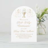 First Holy Communion golden angels Invitation Einladung (Stehend Vorderseite)
