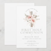 First Holy Communion Invitation, Floral Cross Einladung (Vorne/Hinten)