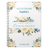 First Holy Communion Ivory Blue Flowers Guest Book Notizblock (Vorderseite)