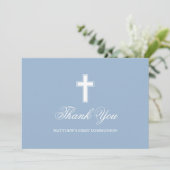 First Holy Communion Light Blue Photo Dankeskarte (Stehend Vorderseite)