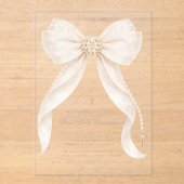 First Holy Communion Neutral Bow Pearls Gold Acryleinladungen (Vorderseite)