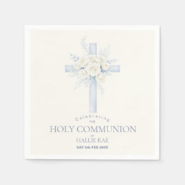 First Holy Communion Paper Napkins, Floral Cross Serviette