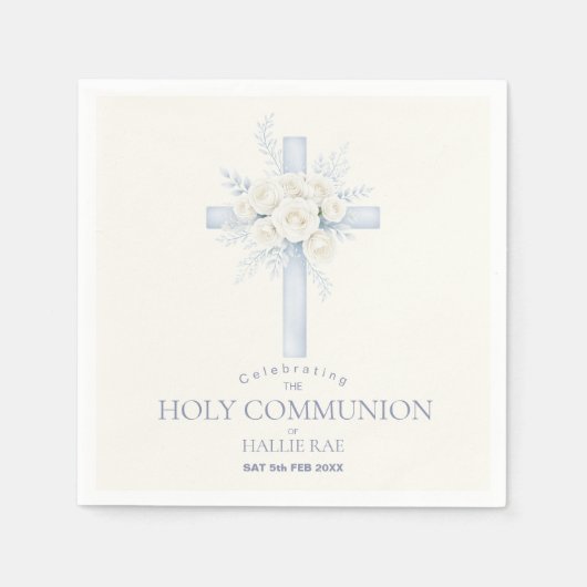 First Holy Communion Paper Napkins, Floral Cross Serviette (Vorderseite)
