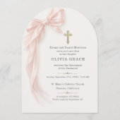 First Holy Communion Pink Bow Girl  Einladung (Vorderseite)