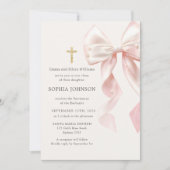 First Holy Communion Pink Bow Girl Invitation Einladung (Vorderseite)