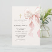 First Holy Communion Pink Bow Girl Invitation Einladung (Stehend Vorderseite)