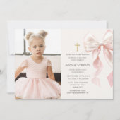 First Holy Communion Pink Bow Girl Photo Einladung (Vorderseite)