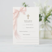 First Holy Communion Pink Bow Girl RSVP Einladung (Stehend Vorderseite)