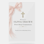 First Holy Communion Pink Bow Girl Welcome Acrylschild (Vorderseite)