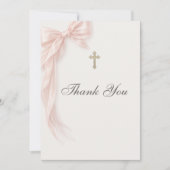 First Holy Communion Pink Coquette Bow Girl Dankeskarte (Vorderseite)