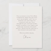 First Holy Communion Pink Coquette Bow Girl Dankeskarte (Rückseite)