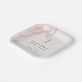 First Holy Communion Pink Coquette Bow Girl  Pappteller (Gewinkelt)