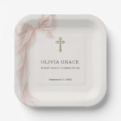 First Holy Communion Pink Coquette Bow Girl  Pappteller (Vorderseite)