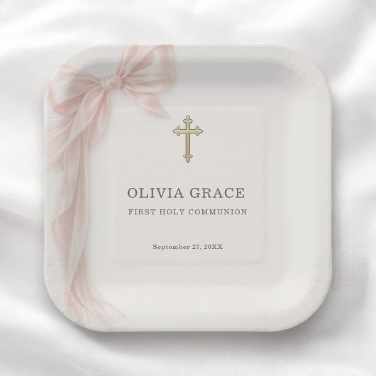 First Holy Communion Pink Coquette Bow Girl  Pappteller