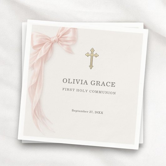 First Holy Communion Pink Coquette Bow Girl Serviette