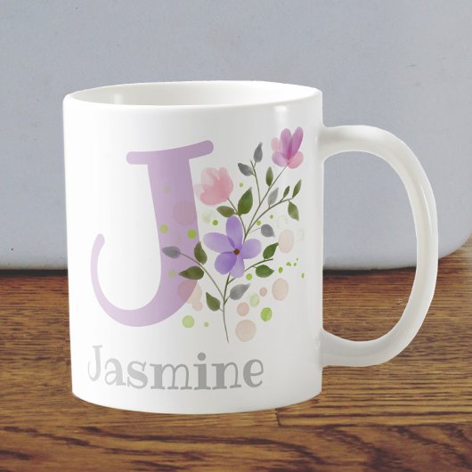 First Initial Plus Name Jasmine with Flowers Kaffeetasse